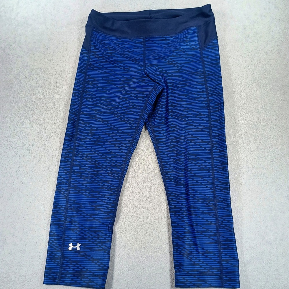 Under Armour Womens HeatGear Compression Leggings Blue Medium Printed Capri